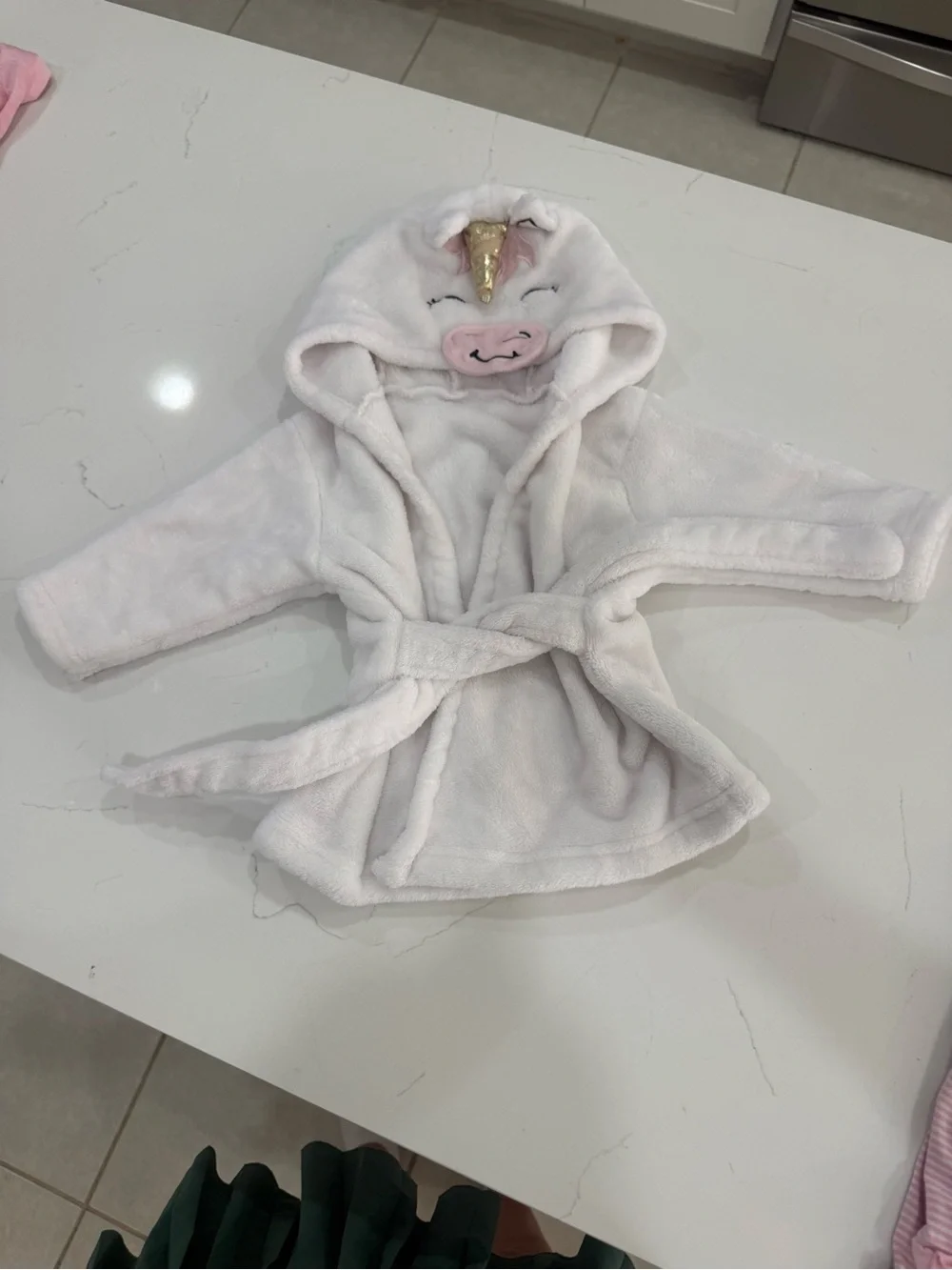 Kids Plush Unicorn Hooded Robe | White & Pink | Gold Horn